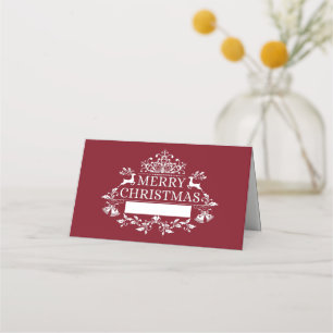 Christmas Party Name Place Card-Red Maroon Place Card