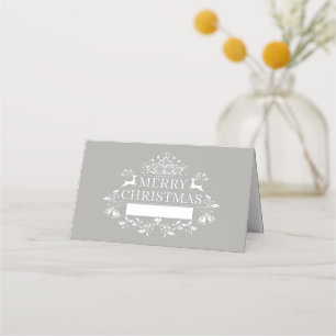 Christmas Party Name Place Card-Silver-Gray Card