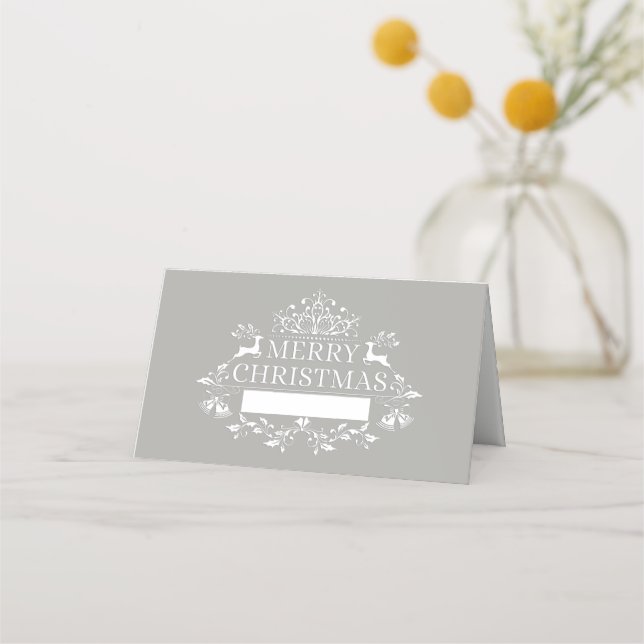 Christmas Party Name Place Card-Silver-Gray Place Card (Front)