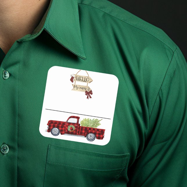 Christmas Party Name Tag Badge Plaid Truck (Creator Uploaded)