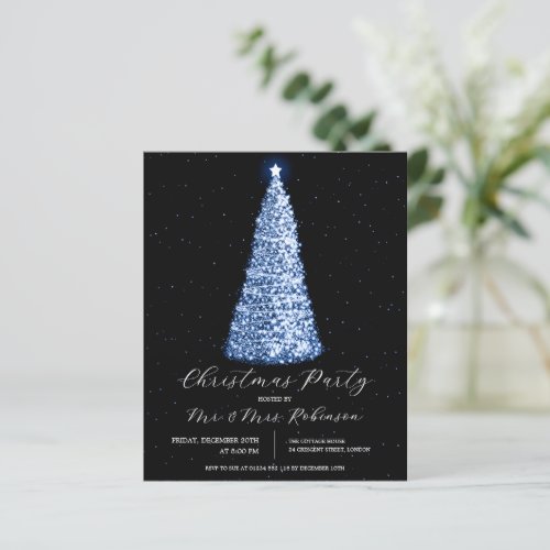 Christmas Party Navy Blue Tree Sparkle Invitation