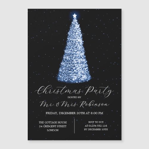 Christmas Party Navy Blue Tree Sparkle Invitations