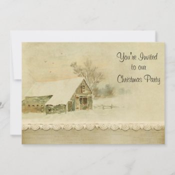 Christmas Party Old Barn Snow Scene Invitation by MarceeJean at Zazzle