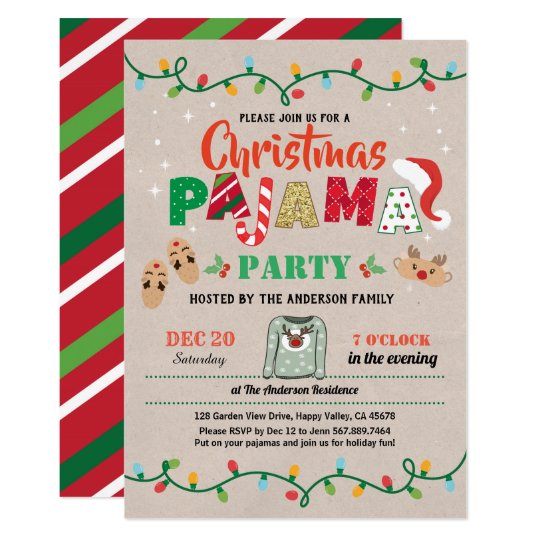 Christmas Party Pajama Holiday Party Adult Invitation 4921