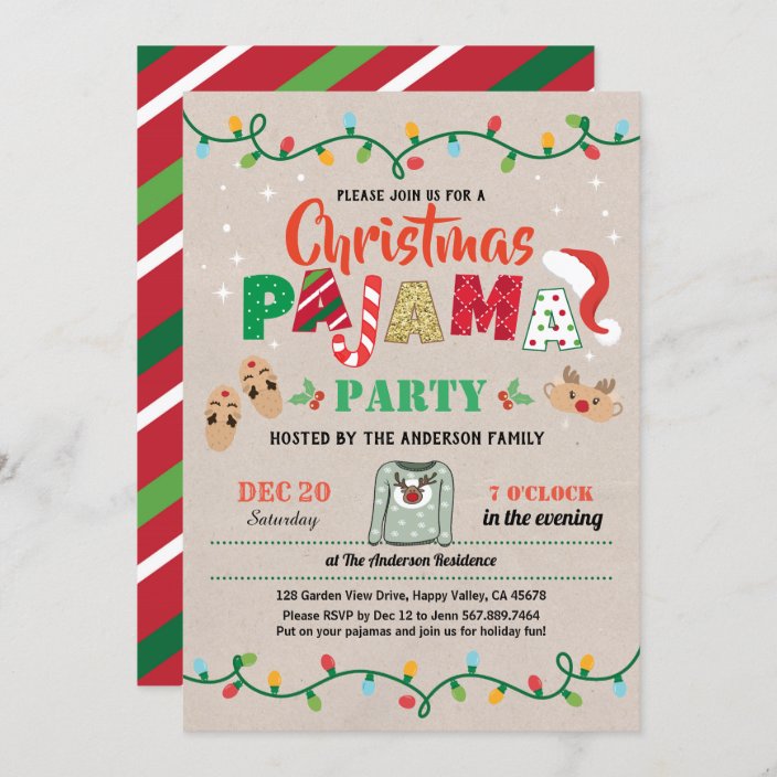 Christmas party pajama holiday party adult invitation | Zazzle.com