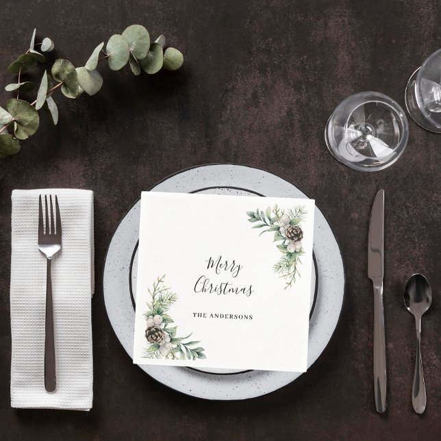 Christmas party pine cones white green napkins (Creator Uploaded)