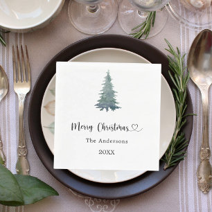 Christmas party pine tree simple script luncheon napkins