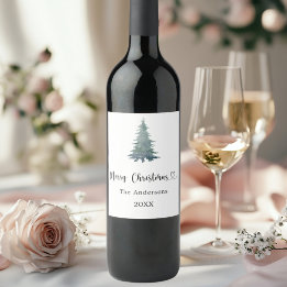 Christmas party pine tree simple script wine label