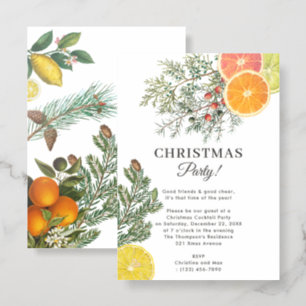 Christmas Party Pines & Citrus Winter Botanical Letterpress Photo Cards