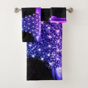 Christmas Party Pink Blue Tree Winter Black Rustic Bath Towel Set