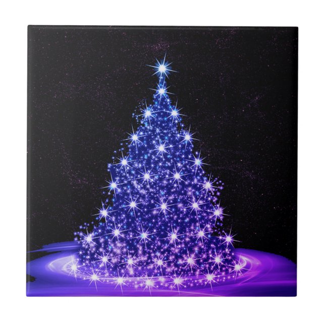 Christmas Party Pink Blue Tree Winter Black Rustic Ceramic Tile (Front)