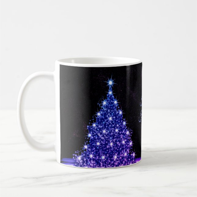 Christmas Party Pink Blue Tree Winter Black Rustic Coffee Mug (Left)