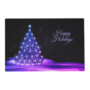 Christmas Party Pink Blue Tree Winter Black Rustic Placemat
