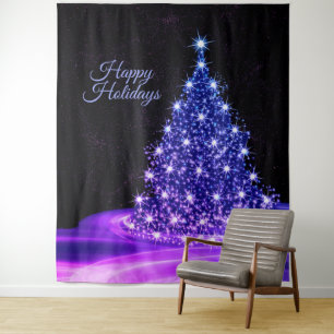 Christmas Party Pink Blue Tree Winter Black Rustic Tapestry