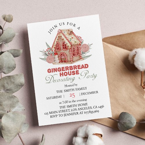 Christmas Party Pink Gingerbread House Invitation