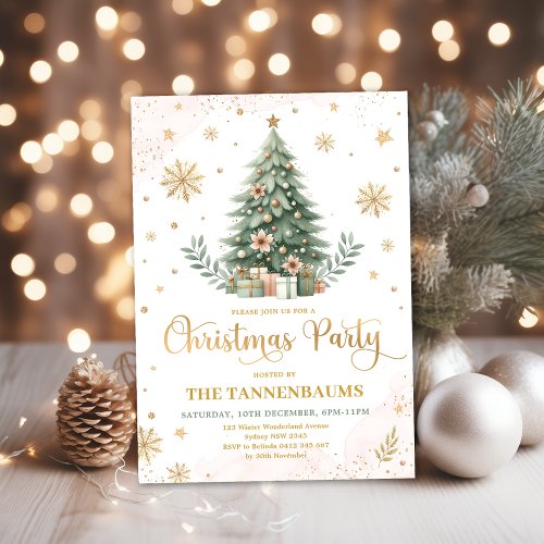 Christmas Party  Pink Gold Winter Holiday Invitation