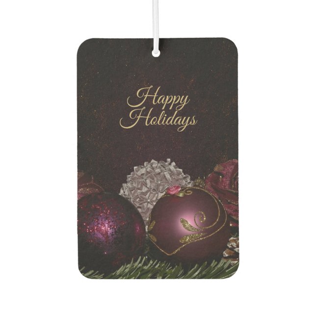 Christmas Party Pink Ornament Green Leaves Black Air Freshener (Front)