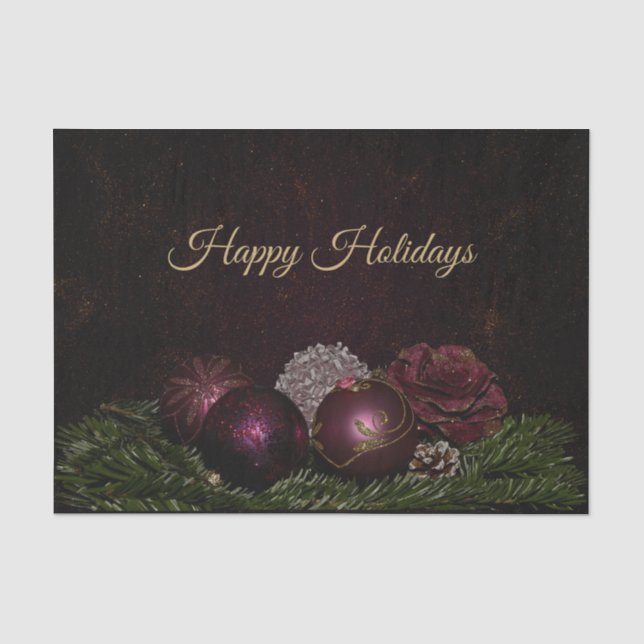 Christmas Party Pink Ornament Green Leaves Black Tissue Paper (Front)