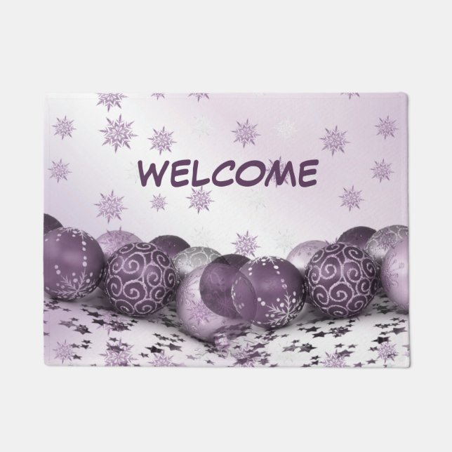 Christmas Party Pink Purple Ornament Snowflakes Doormat (Front)