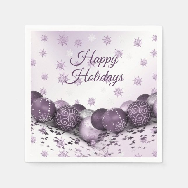 Christmas Party Pink Purple Ornament Snowflakes Napkins (Front)