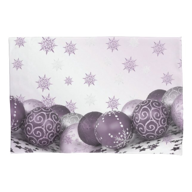 Christmas Party Pink Purple Ornament Snowflakes Pillow Case (Front)