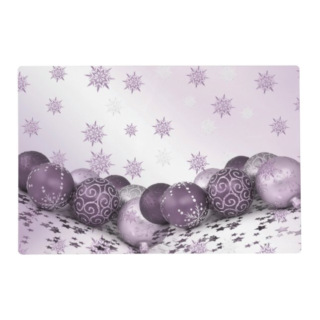 Christmas Party Pink Purple Ornament Snowflakes Placemat (Front)