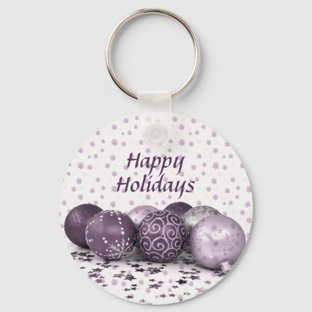 Christmas Party Pink Purple Ornaments Snowflake Keychain (Front)
