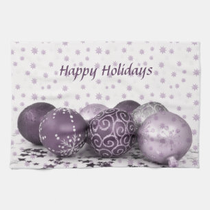 Christmas Party Pink Purple Ornaments Snowflakes Kitchen Towel