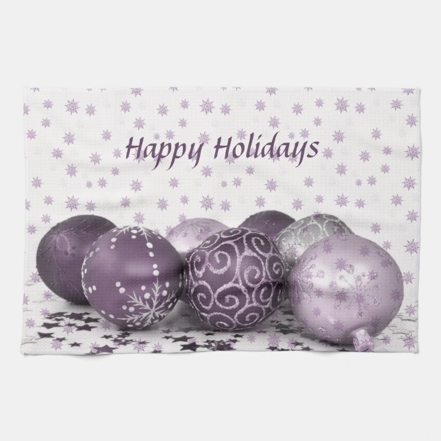Christmas Party Pink Purple Ornaments Snowflakes Kitchen Towel (Horizontal)