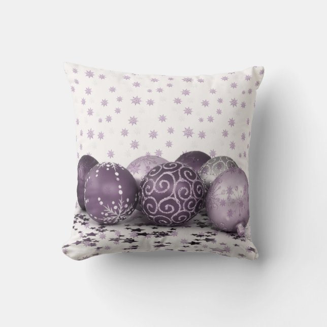 Christmas Party Pink Purple Ornaments Snowflakes Throw Pillow (Front)