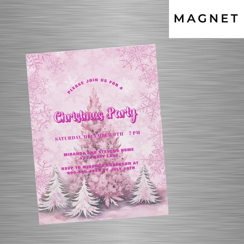 Christmas party pink tree snowflakes luxury magnetic invitation