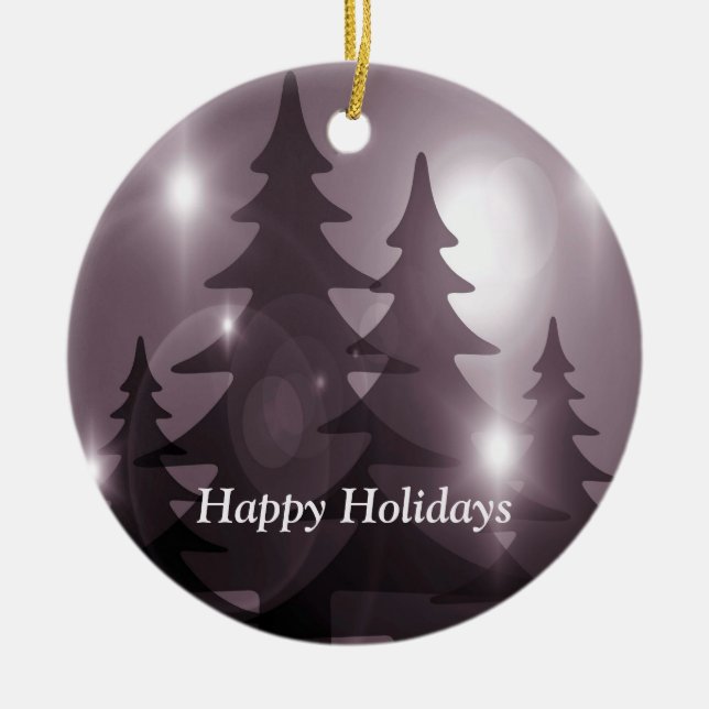 Christmas Party Pink Trees Holiday Winter Elegant Ceramic Ornament (Front)