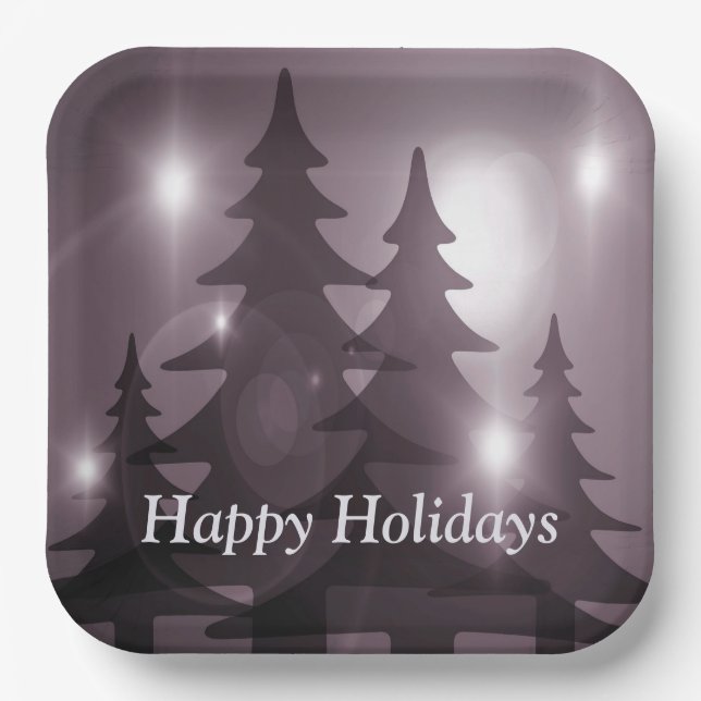 Christmas Party Pink Trees Holiday Winter Elegant Paper Plates (Front)