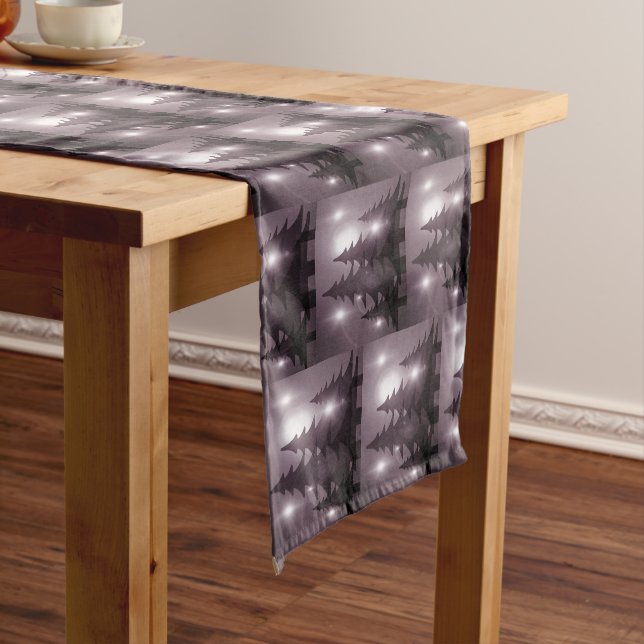 Christmas Party Pink Trees Holiday Winter Elegant Short Table Runner (In Situ)