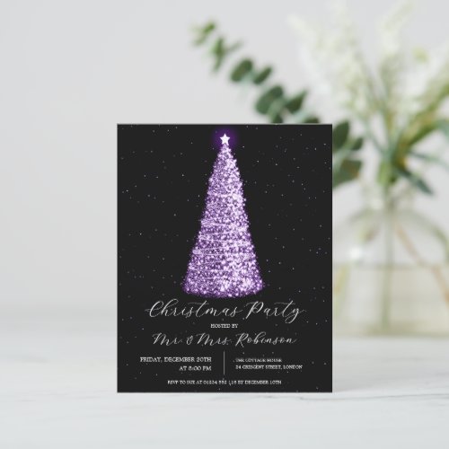 Christmas Party Purple Tree Sparkle Invitation