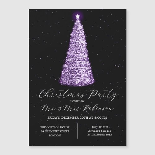 Christmas Party Purple Tree Sparkle Invitations
