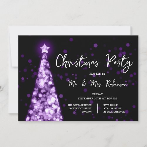 Christmas Party Purple Tree Sparkle Lights  Invitation