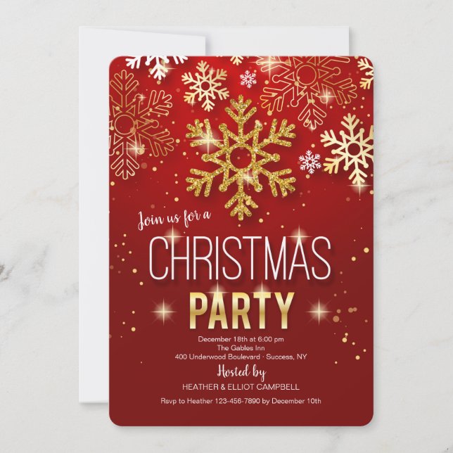 Christmas Party Red and Gold Invitations (Front)