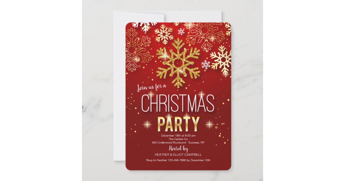 Christmas Party Red and Gold Invitations | Zazzle