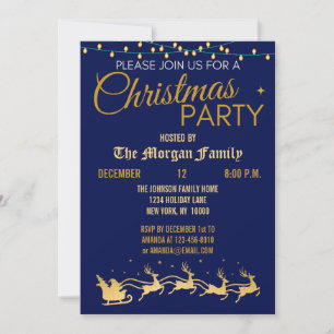 Christmas Party, Red Black Gold Merry Christmas Invitation