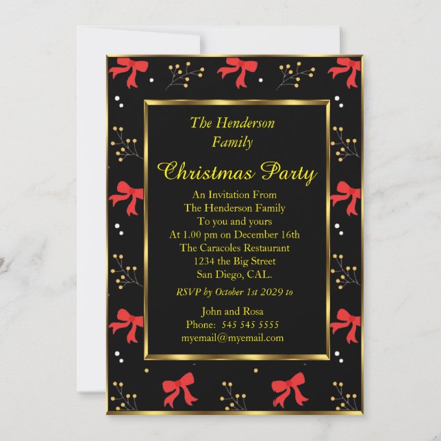 Christmas party Red Black Invitation (Front)