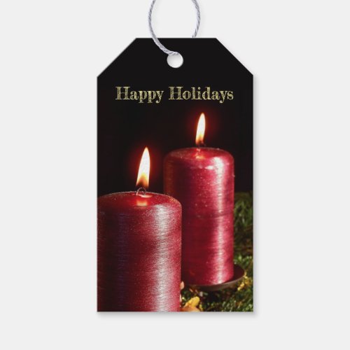 Christmas Party Red Candles Winter Holidays Gift Tags