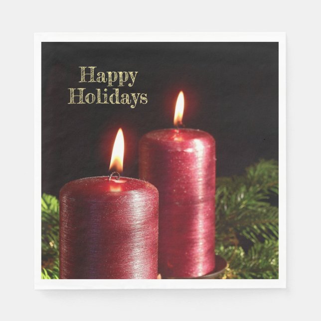 Christmas Party Red Candles Winter Holidays Napkins (Front)
