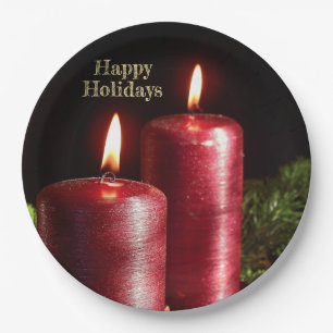 Christmas Party Red Candles Winter Holidays Paper Plates