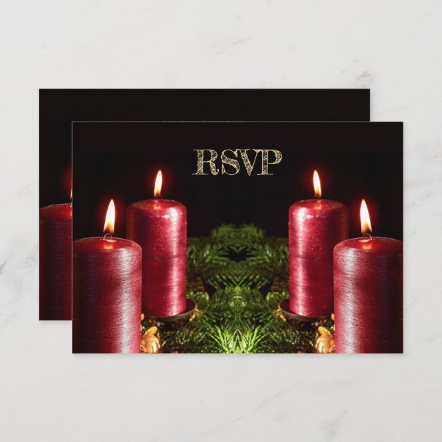 Christmas Party Red Candles Winter Holidays RSVP Card (Front/Back)