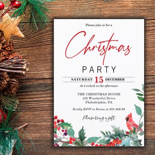 Christmas Party Red Cardinal Invitation