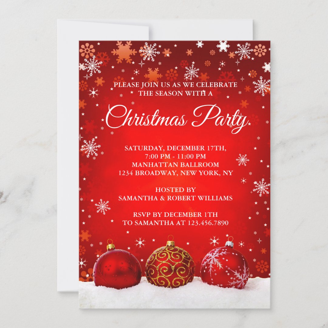 Christmas party red christmas balls Invitation | Zazzle