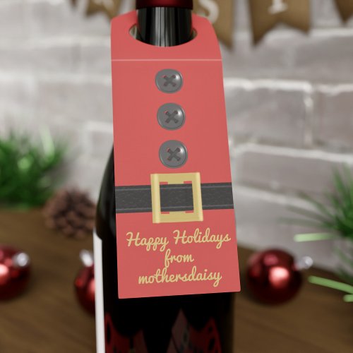 Christmas Party Red Elf Santa Suit Festive Bottle Hanger Tag