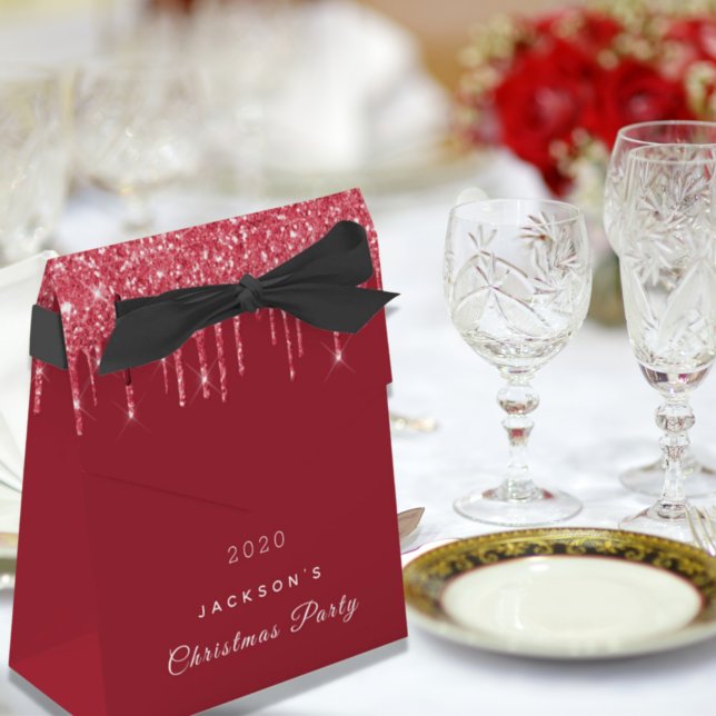 Christmas Party red glitter drips elegant modern Favor Boxes (Creator Uploaded)