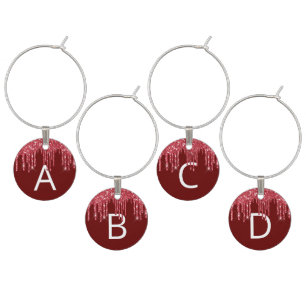 Christmas party red glitter drips sparkle monogram wine charm